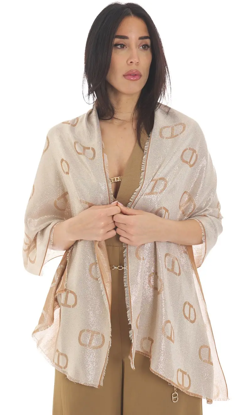 TWINSET Sciarpa logata con lurex, colore cammello