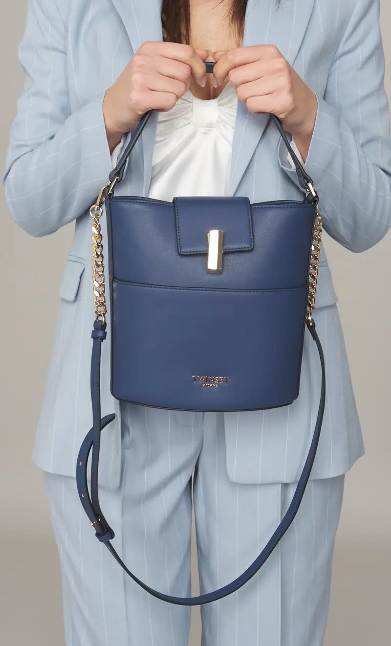 Secchiello twinset con logo lettering, colore blu