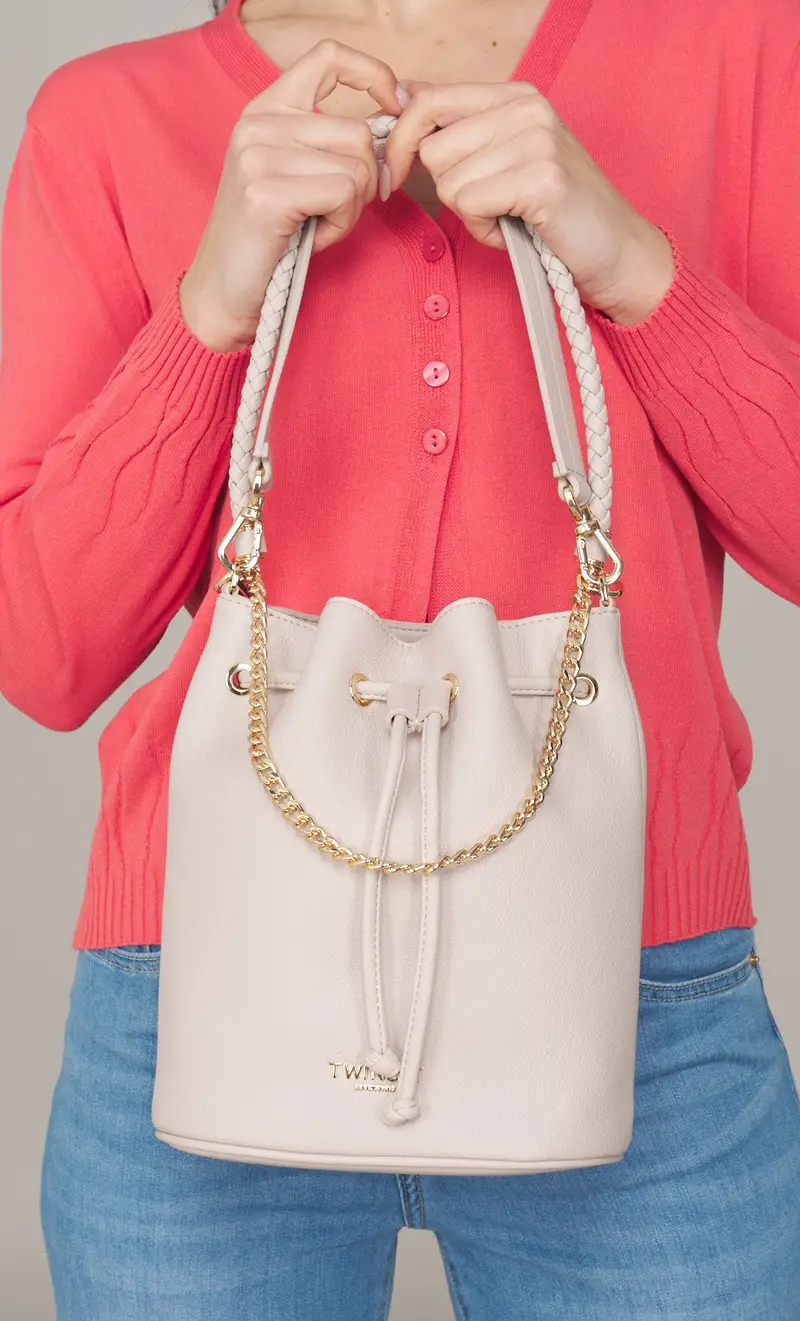 Secchiello twinset martellato con logo, colore panna