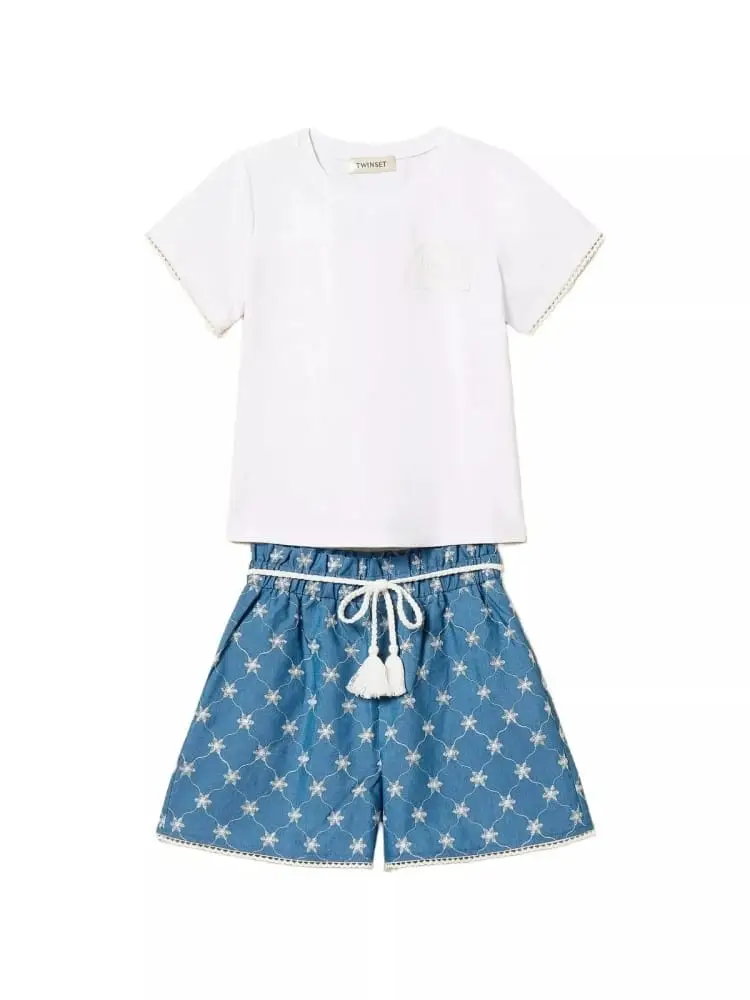 set infant/kids t-shirt e short bianco e denim