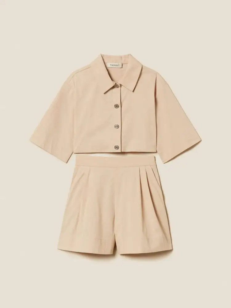 set kids/junior camicia e short in cotone beige