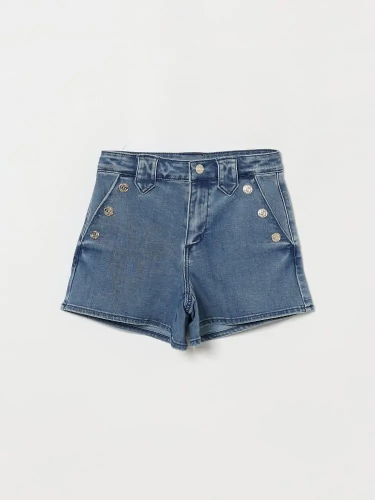 shorts kids/junior in denim blu chiaro con bottoni