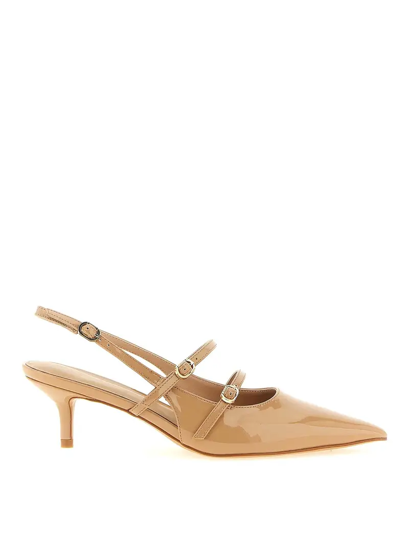 Slingback in pelle verniciata Beige