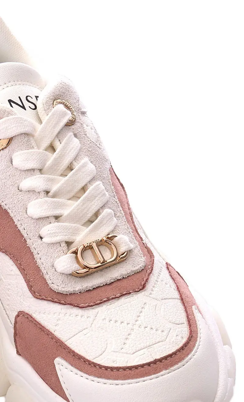 Sneaker alte twinset con logo rosa, colore bianco miniatura 2