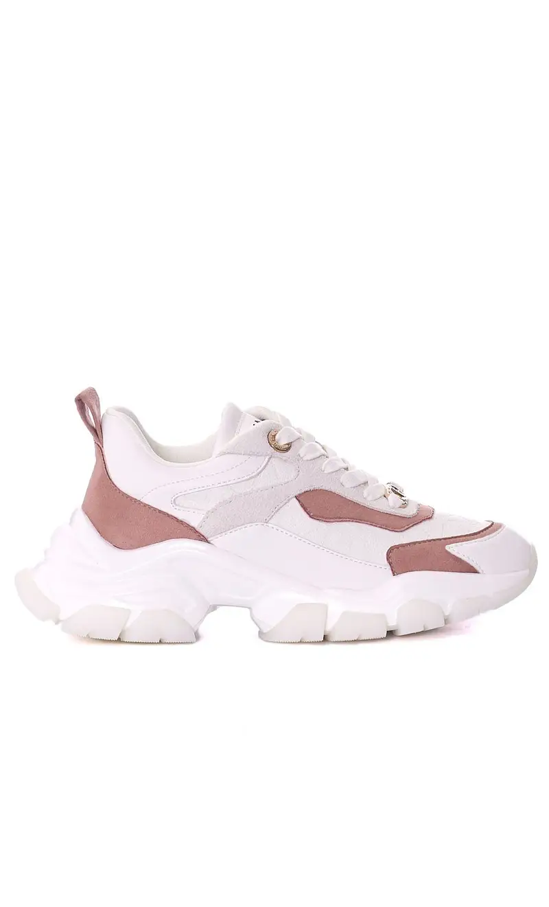 Sneaker alte twinset con logo rosa, colore bianco
