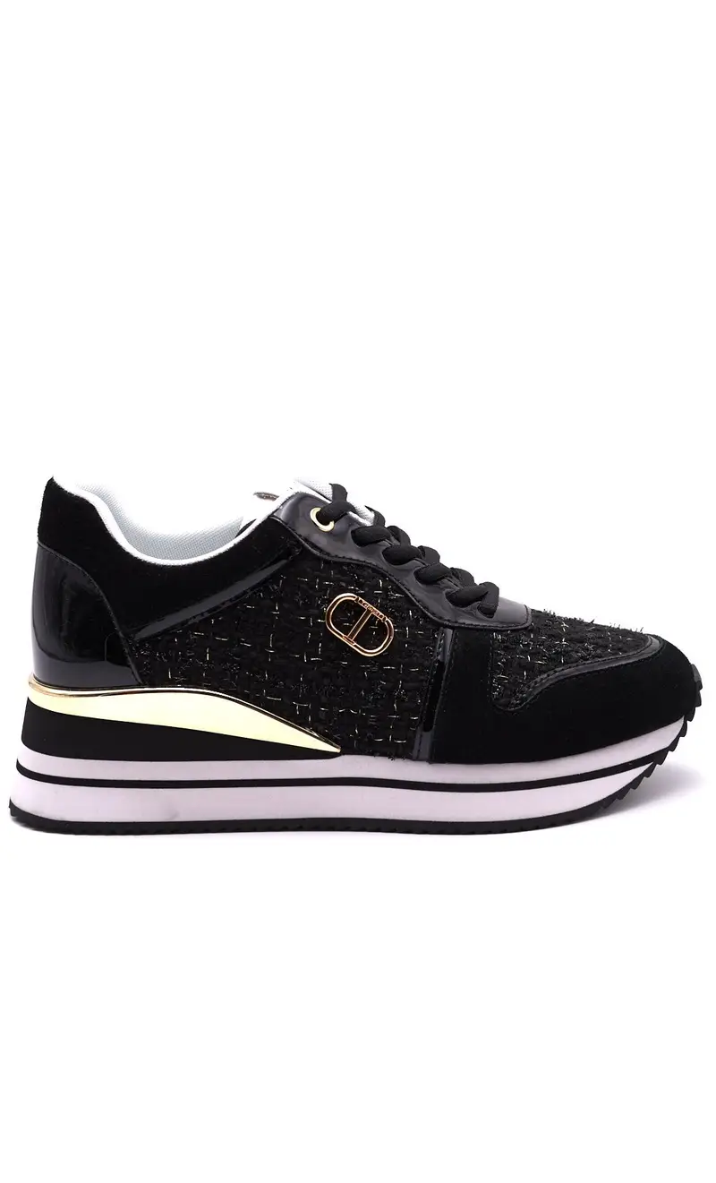 Sneakers twinset con bouclé e logo, colore nero