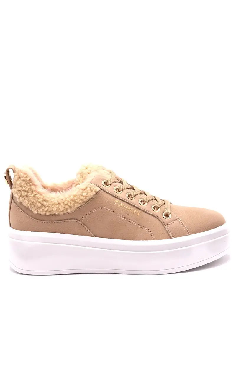 Sneakers twinset con ecopelliccia, colore rosa