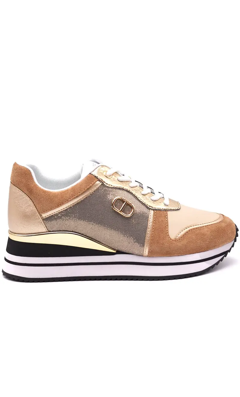 Sneakers twinset con logo e lurex, colore oro