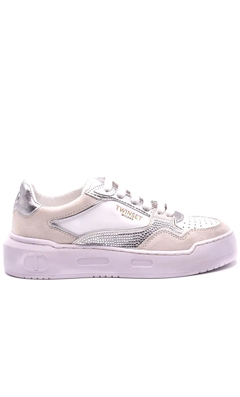 Sneakers twinset con strass, colore bianco