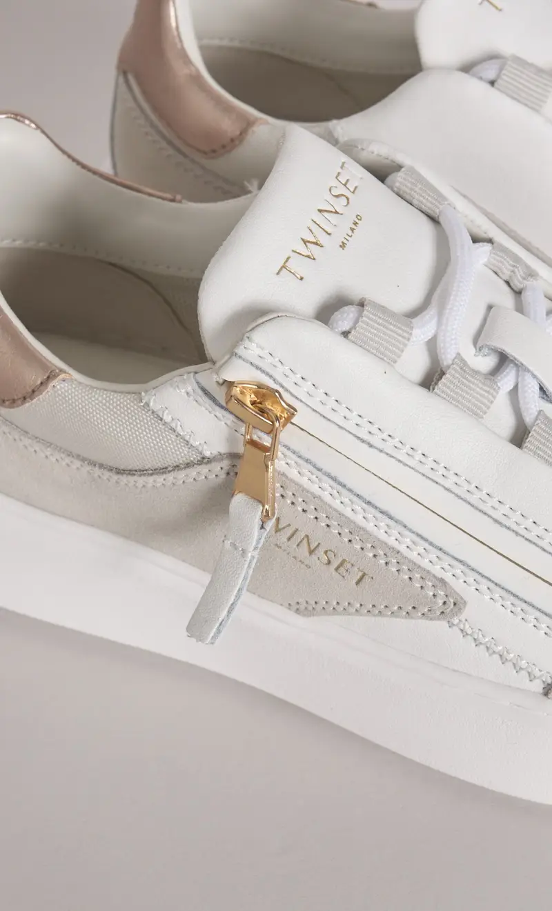 Sneakers twinset con zip laterale e inserti in camoscio, colore bianco miniatura 2