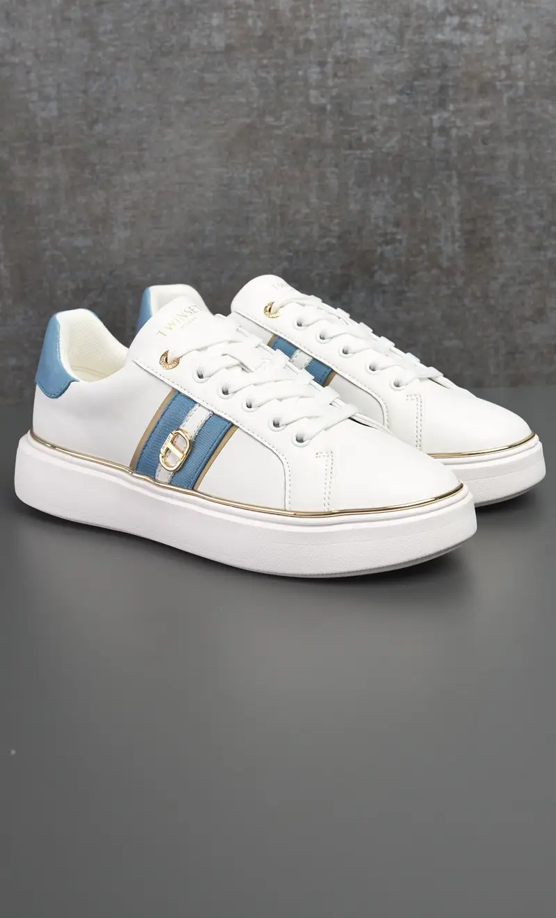 TWINSET Sneakers in pelle con dettagli a contrasto, colore bianco