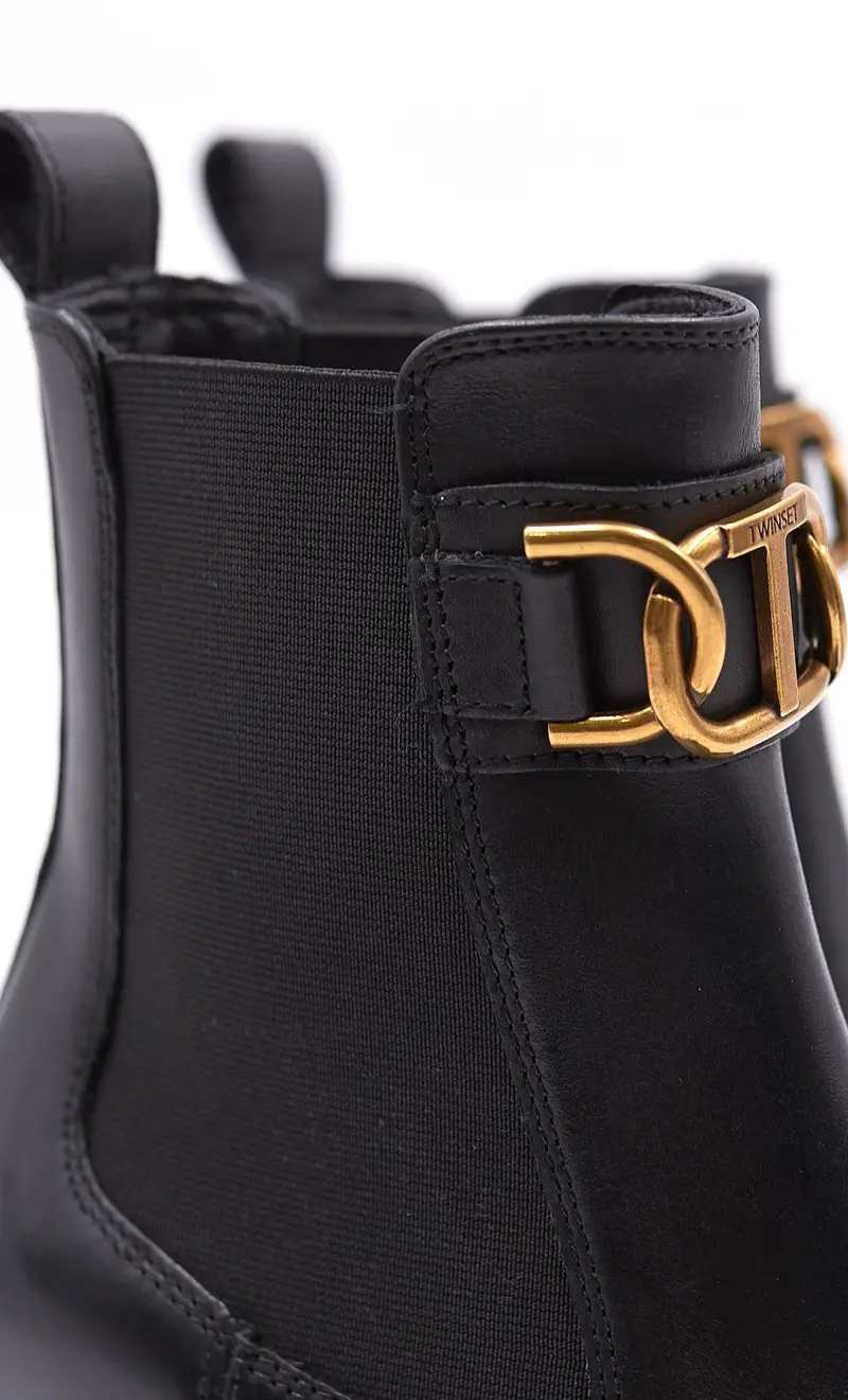 Stivaletti chelsea twinset con logo nero, colore nero miniatura 2