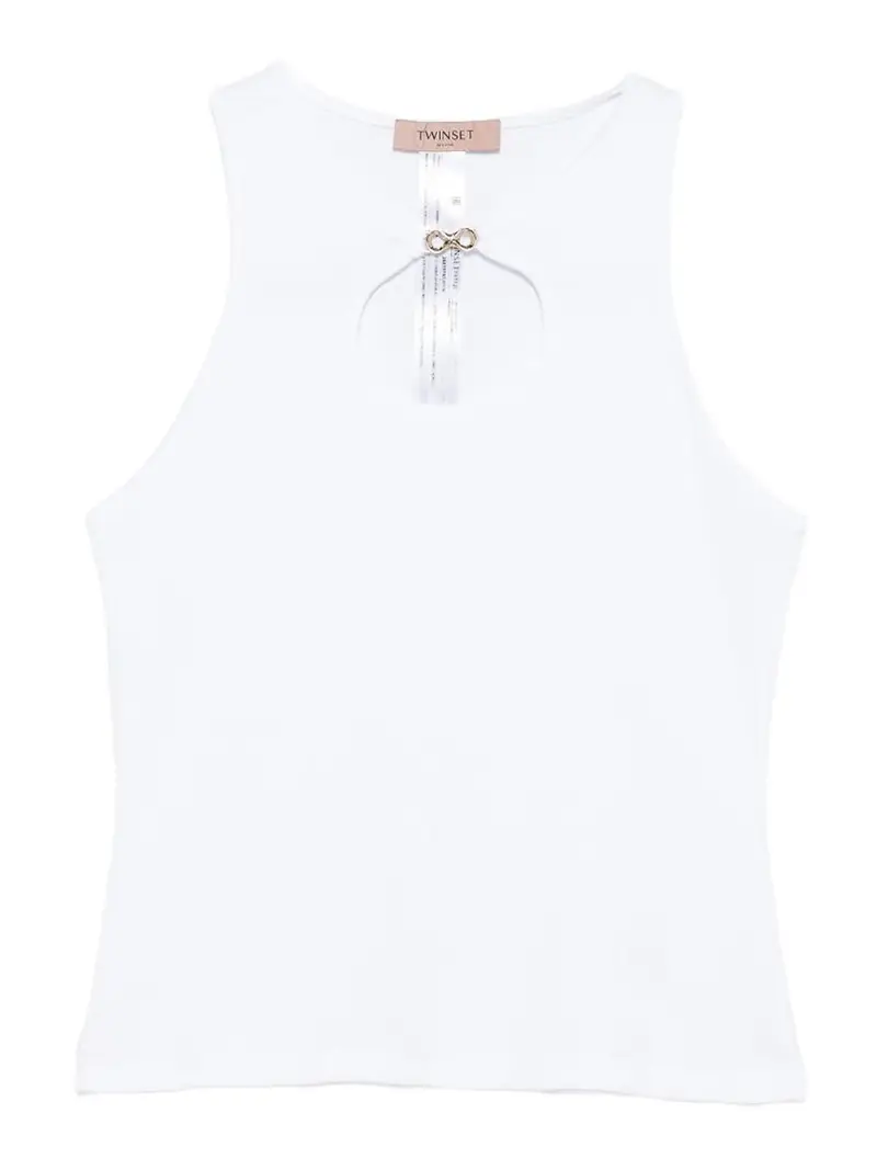 T-shirt bianca senza maniche con ciondolo Bianco