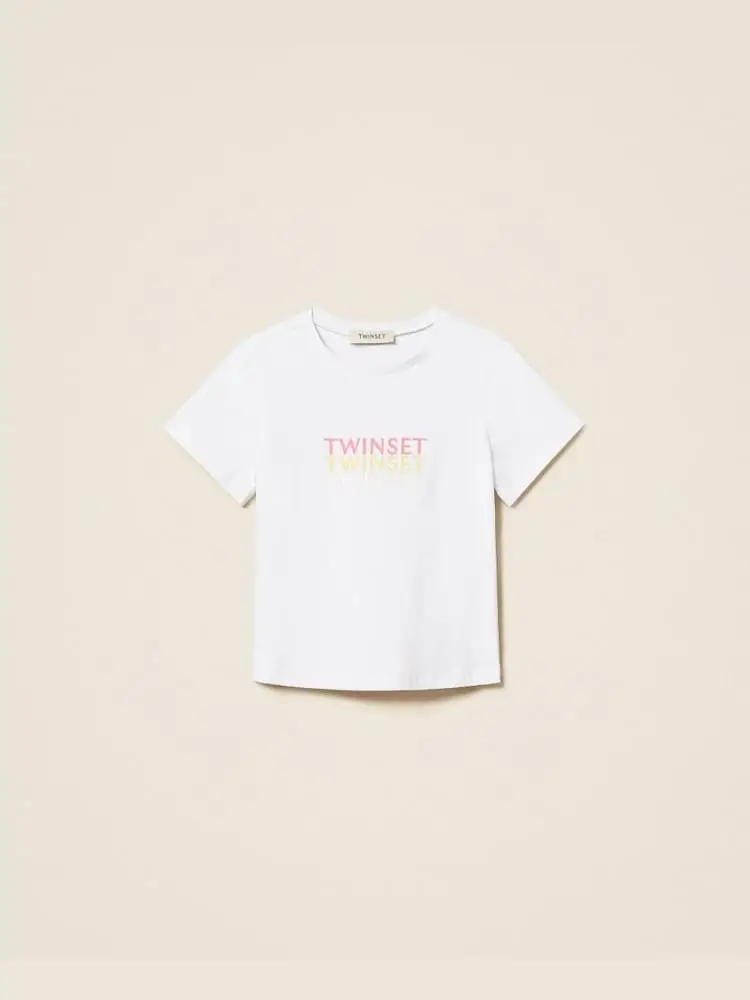 t-shirt infant/kids in cotone bianco con logo multicolor