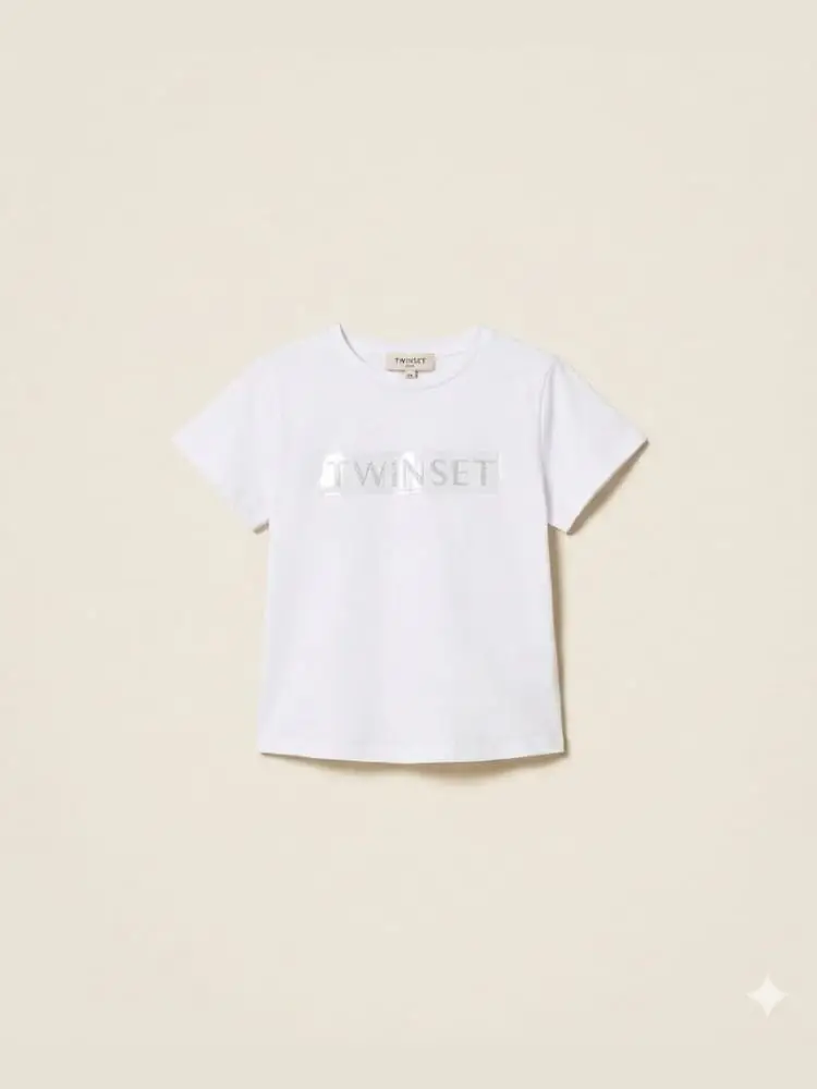 t-shirt kids/junior in cotone bianco con logo