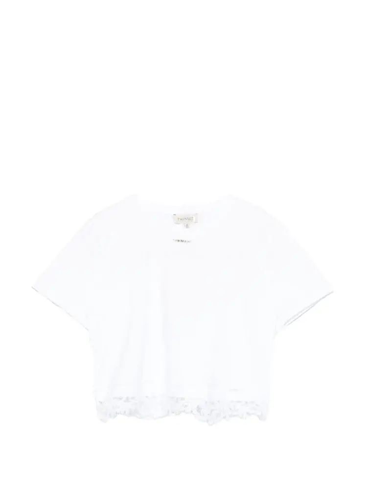 t-shirt kids/junior in cotone con fascia in pizzo bianco