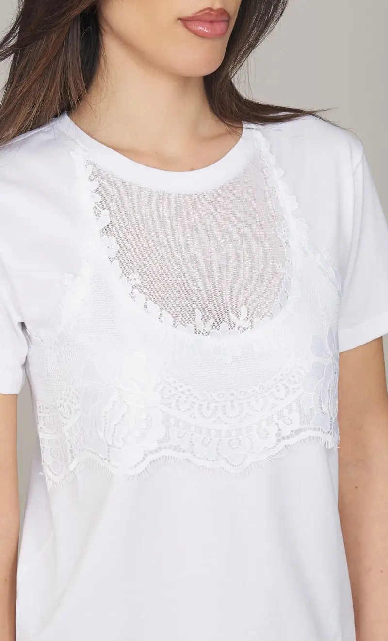 T-shirt twinset con applicazioni in pizzo, colore bianco miniatura 2