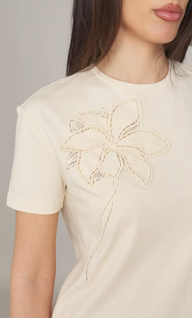 T-shirt twinset con fiore ricamato, colore panna miniatura 2
