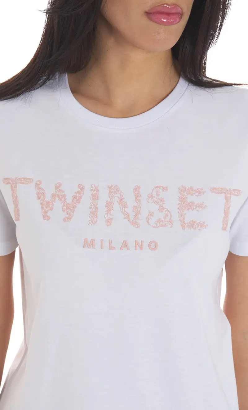 T-shirt twinset con logo ricamato, colore bianco miniatura 2
