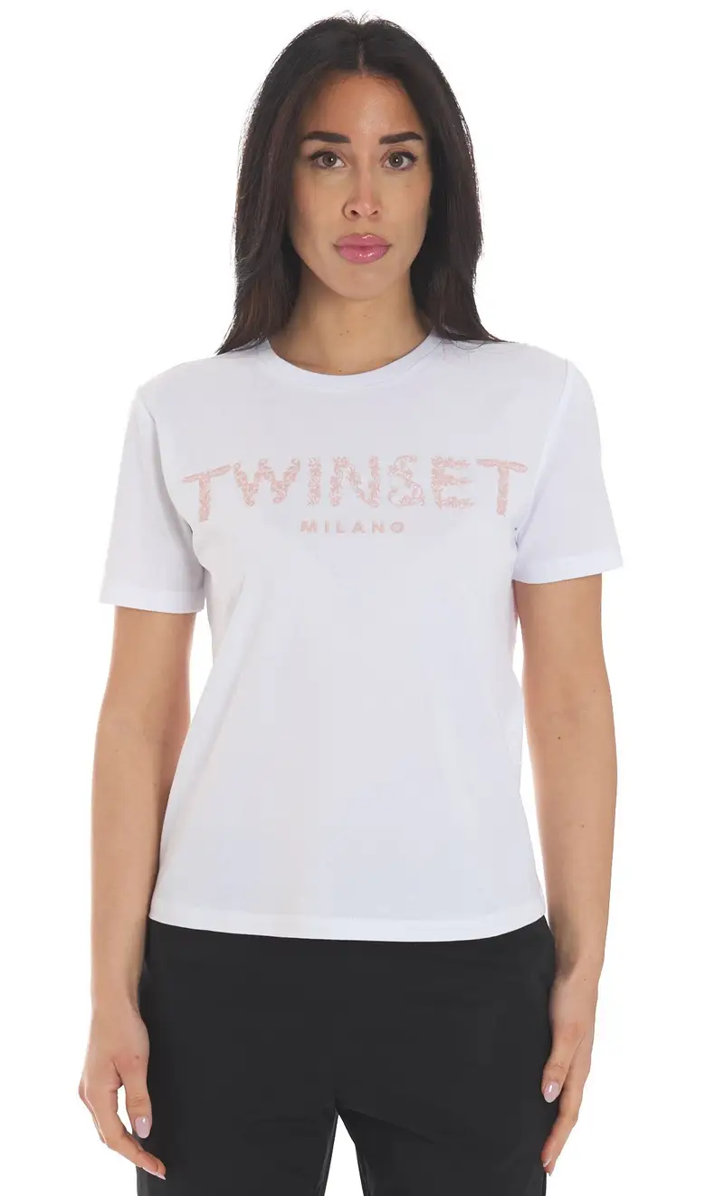 T-shirt twinset con logo ricamato, colore bianco