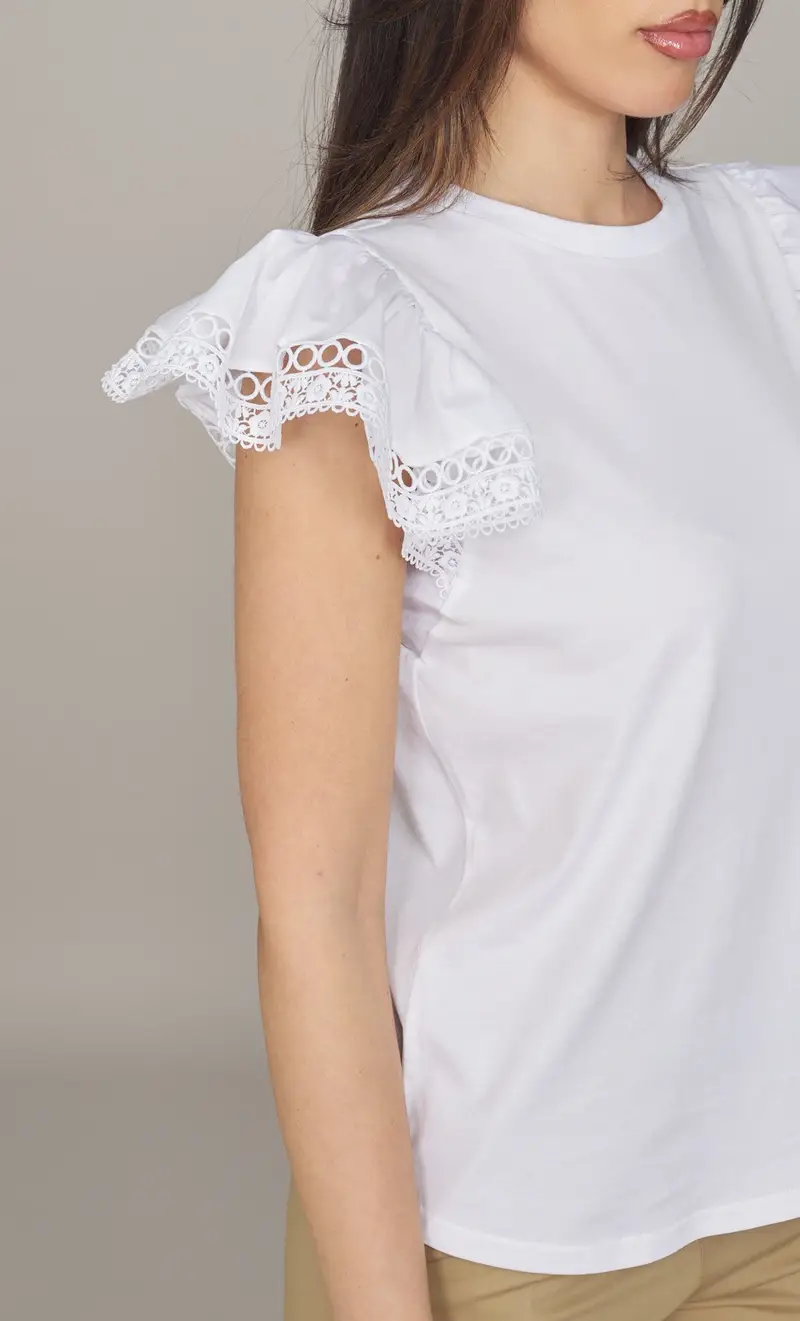 T-shirt twinset con maniche in pizzo, colore bianco miniatura 2