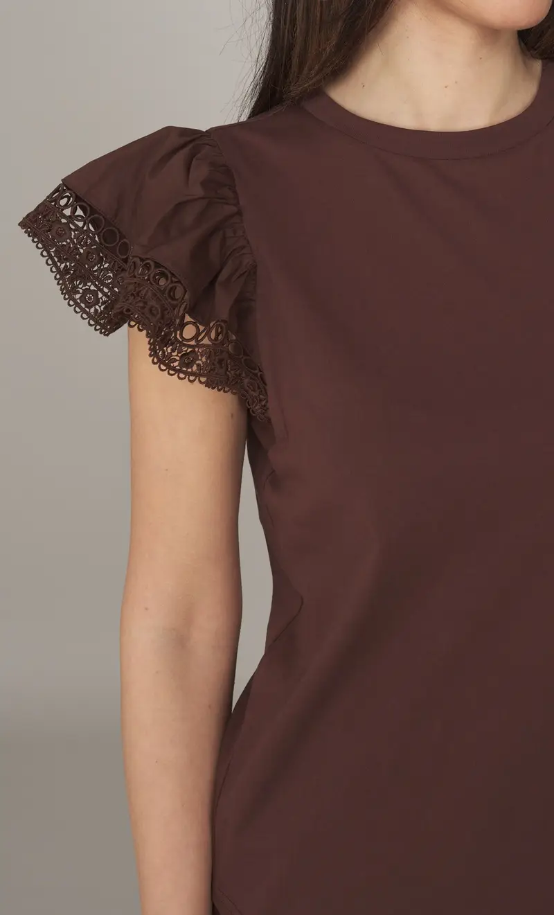 T-shirt twinset con maniche in pizzo, colore moro miniatura 2