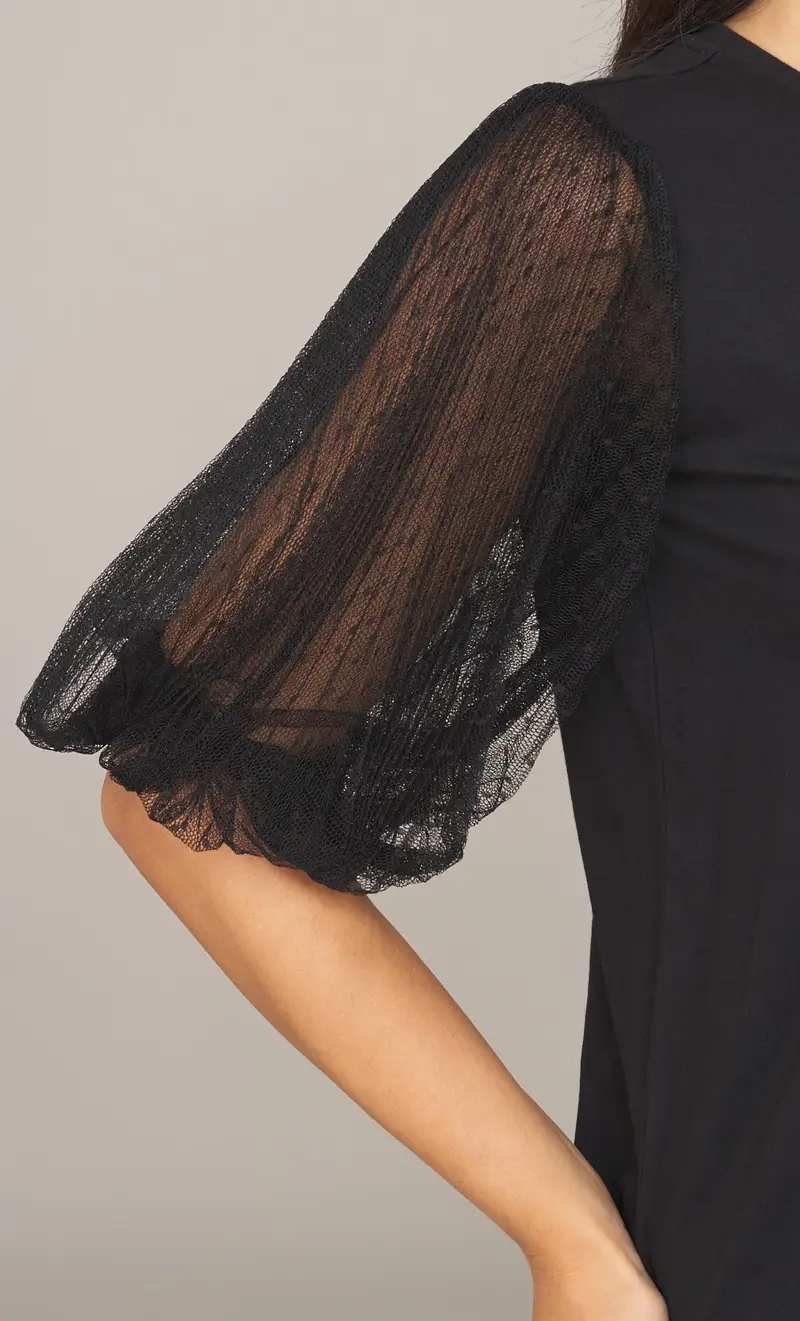 T-shirt twinset con maniche in tulle, colore nero miniatura 2