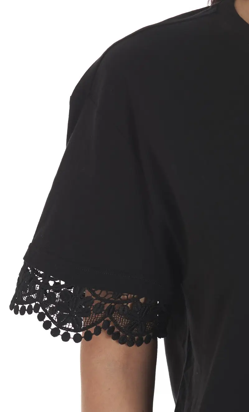 T-shirt twinset con maniche rifinite in pizzo, colore nero miniatura 2