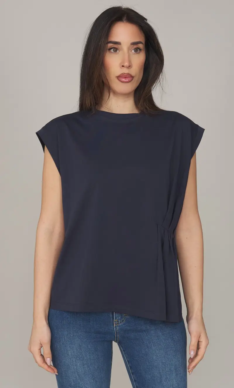 T-shirt twinset con pieghe blu, colore blu
