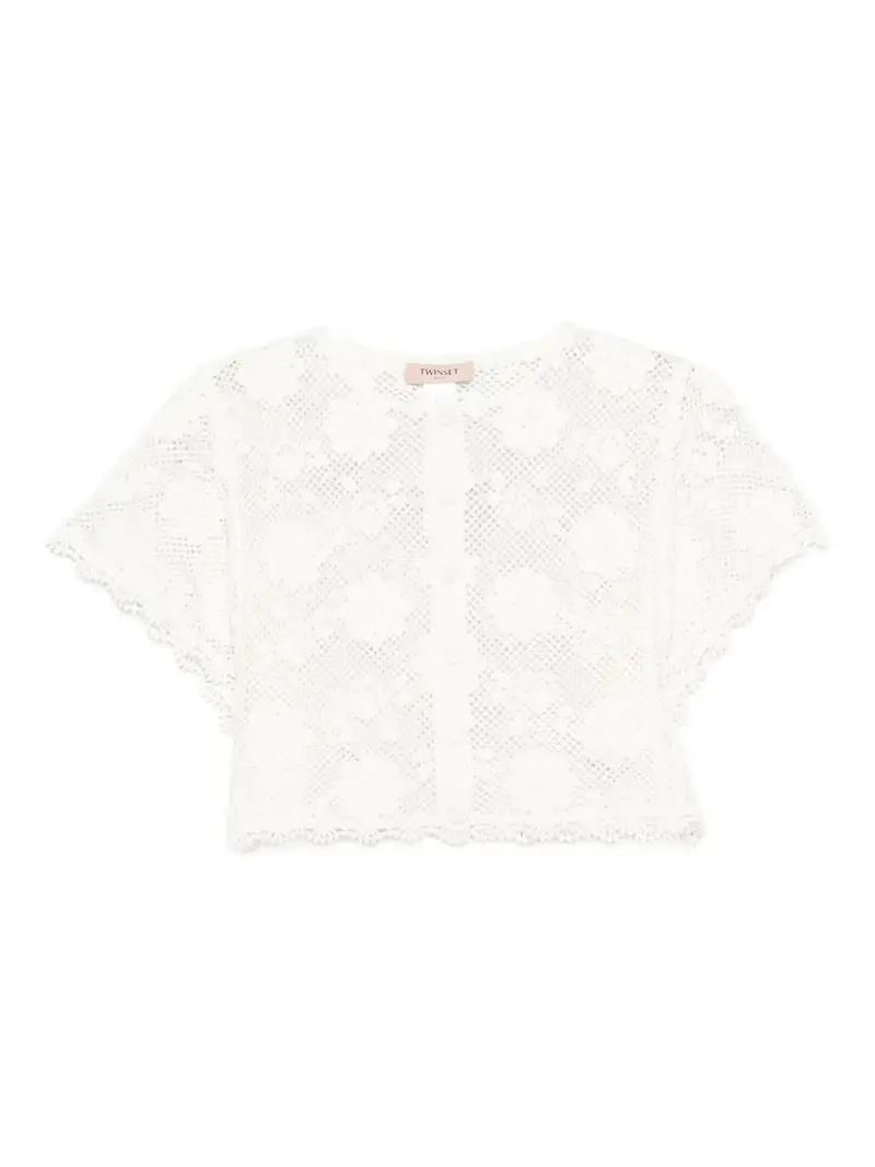 Top bianco effetto uncinetto