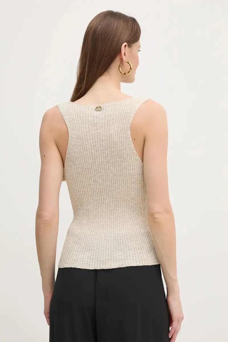 top con aggiunta di lino colore beige 251TP3370 miniatura 3