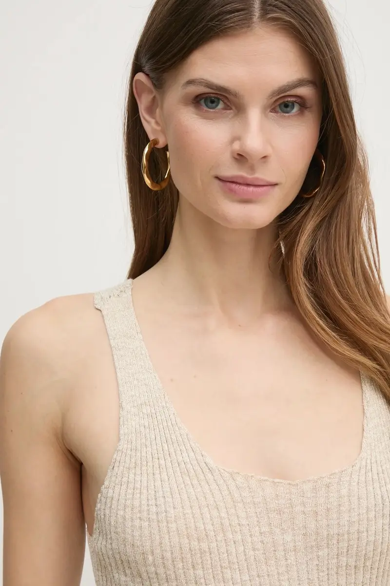 top con aggiunta di lino colore beige 251TP3370 miniatura 4