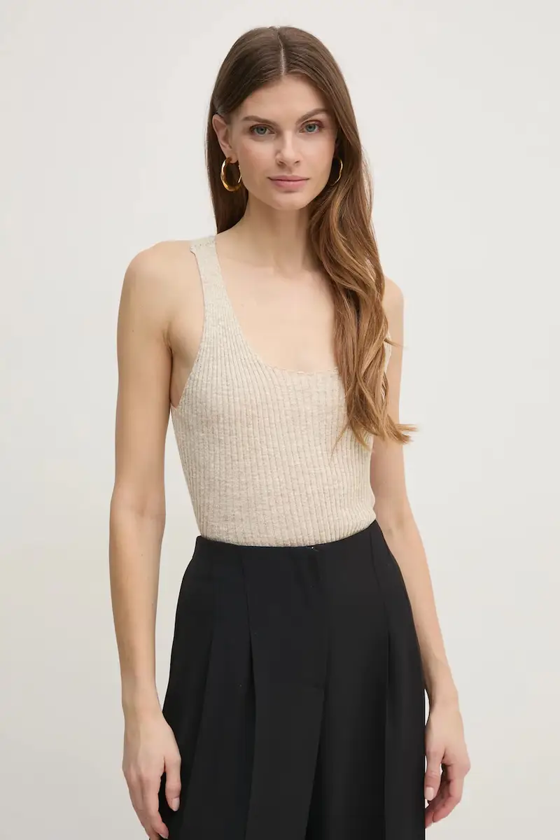 top con aggiunta di lino colore beige 251TP3370