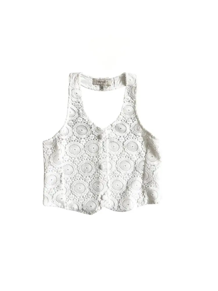 top kids/junior in pizzo macramè bianco