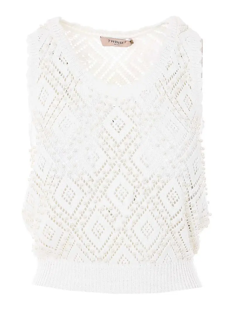 Top lavorato a maglia bianco