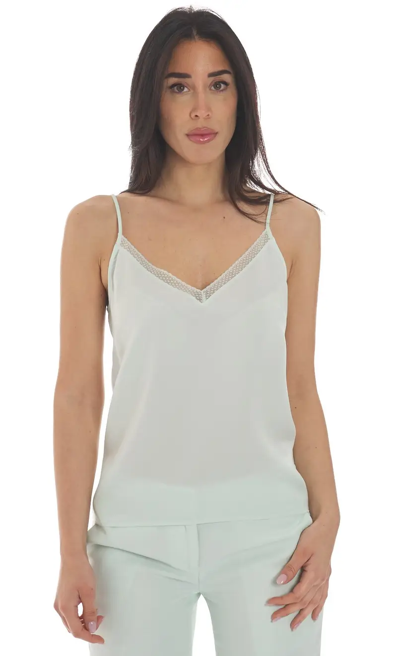 TWINSET Top con bordo in pizzo, colore verde acqua
