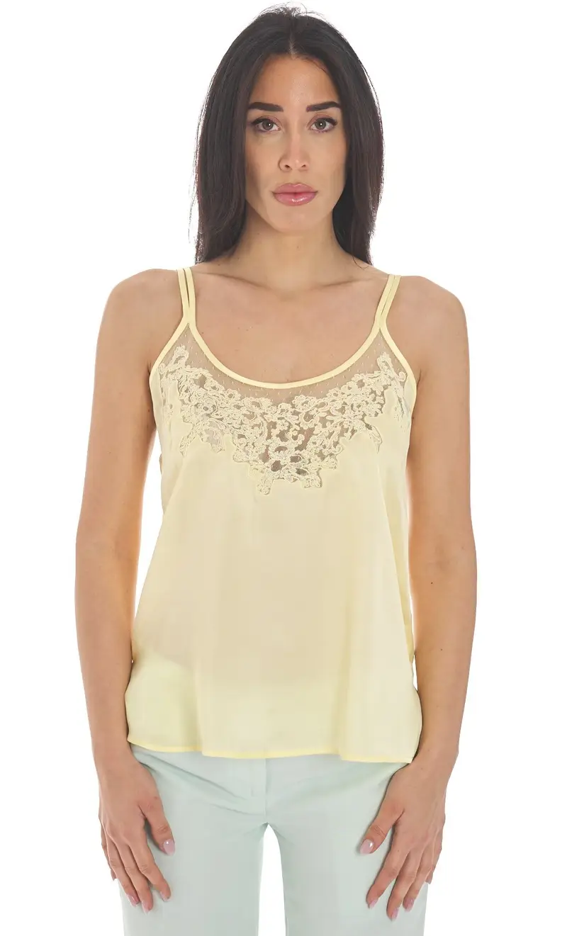 TWINSET Top con bordo ricamato, colore giallo