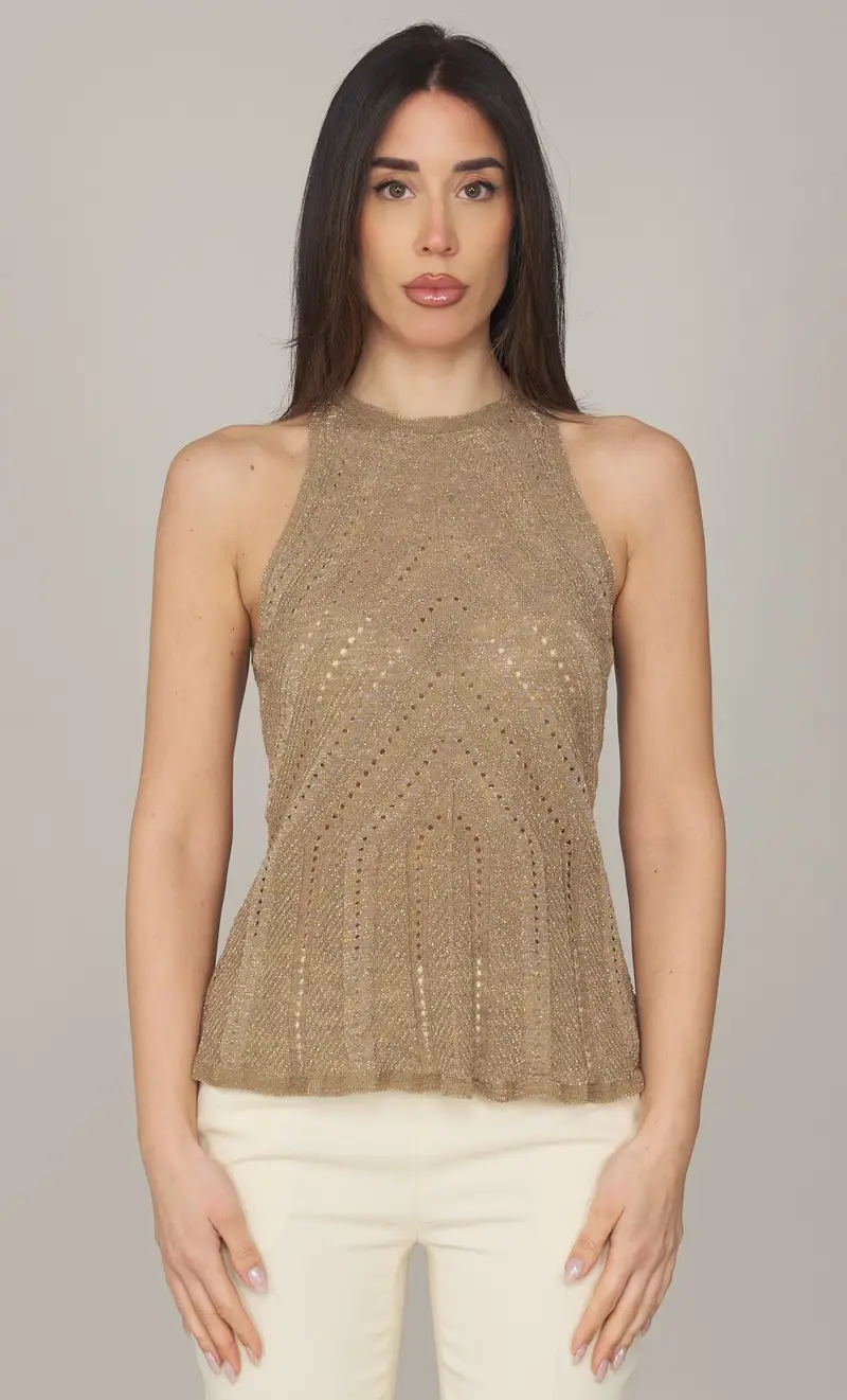 Top twinset in maglia con lurex, colore oro