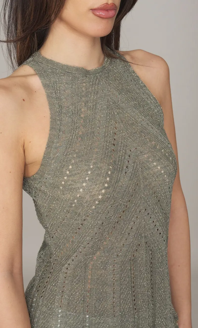 Top twinset in maglia con lurex, colore verde miniatura 2