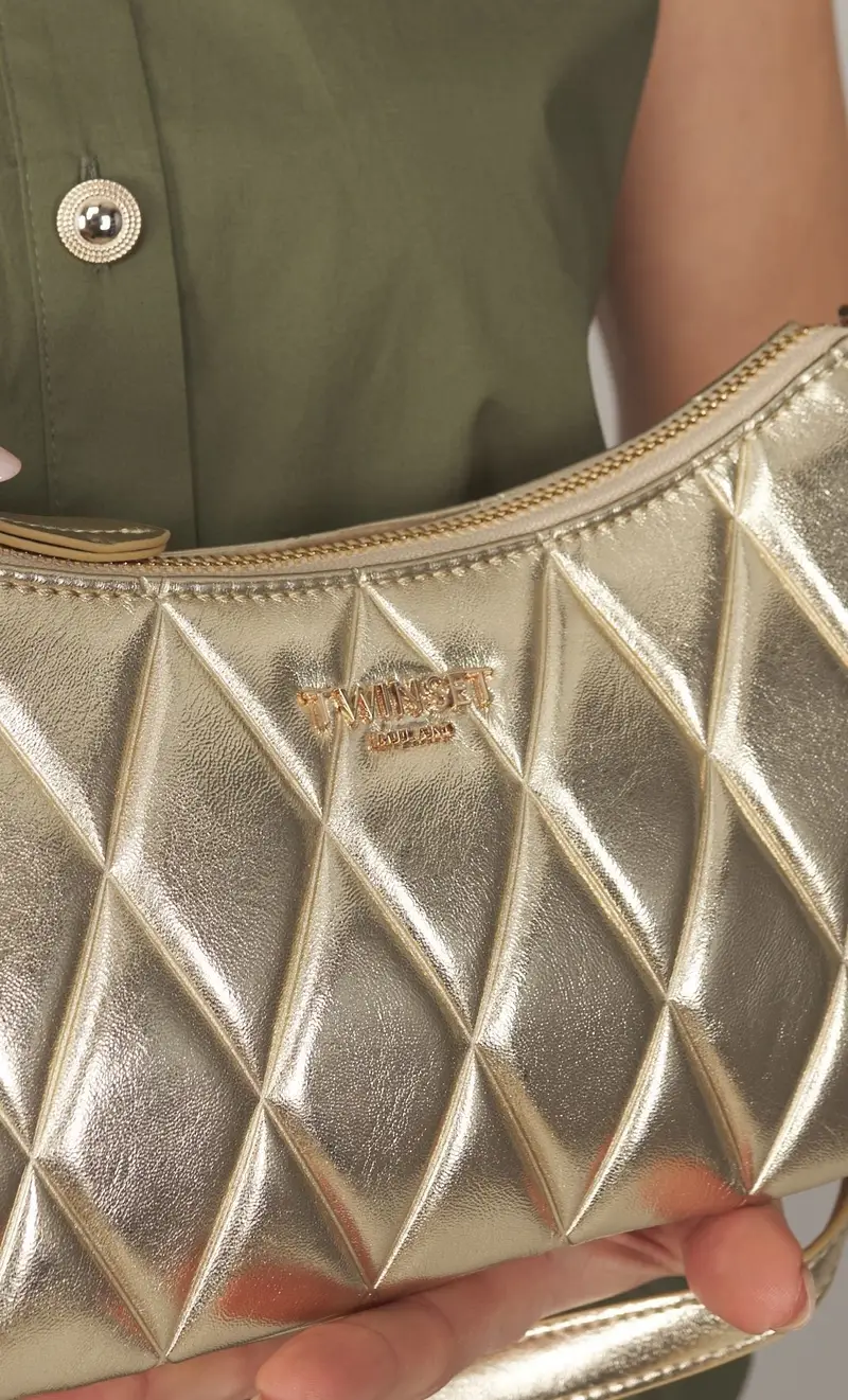 Tracolla twinset trapuntata con logo lettering, colore oro miniatura 2