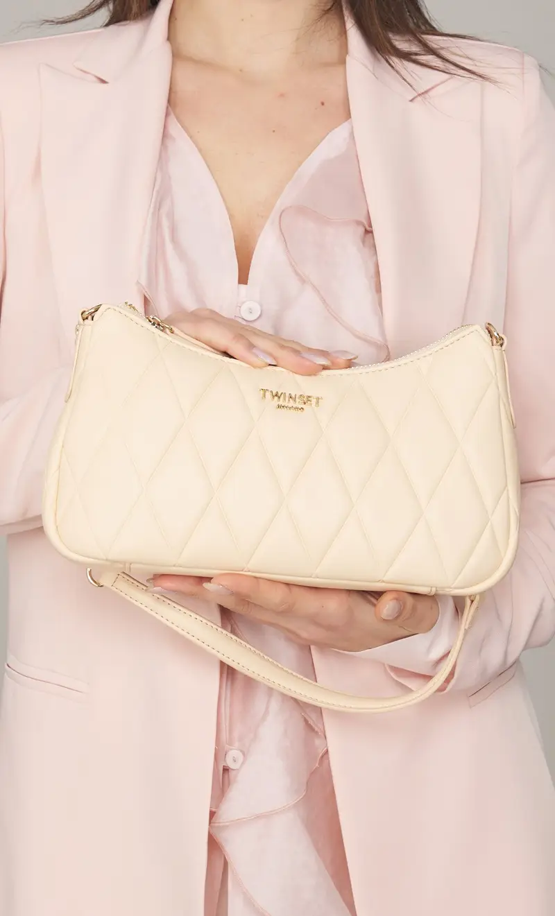 Tracolla twinset trapuntata con logo lettering, colore panna