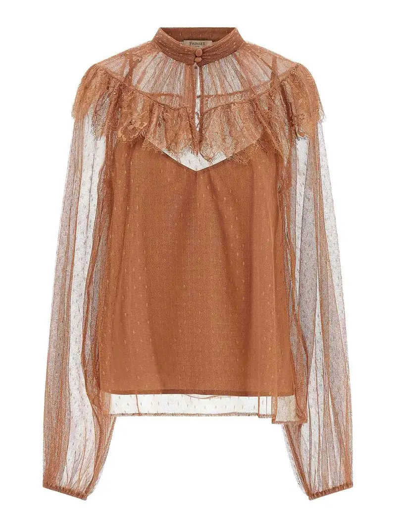 Tulle Plumetis Blouse Marrone