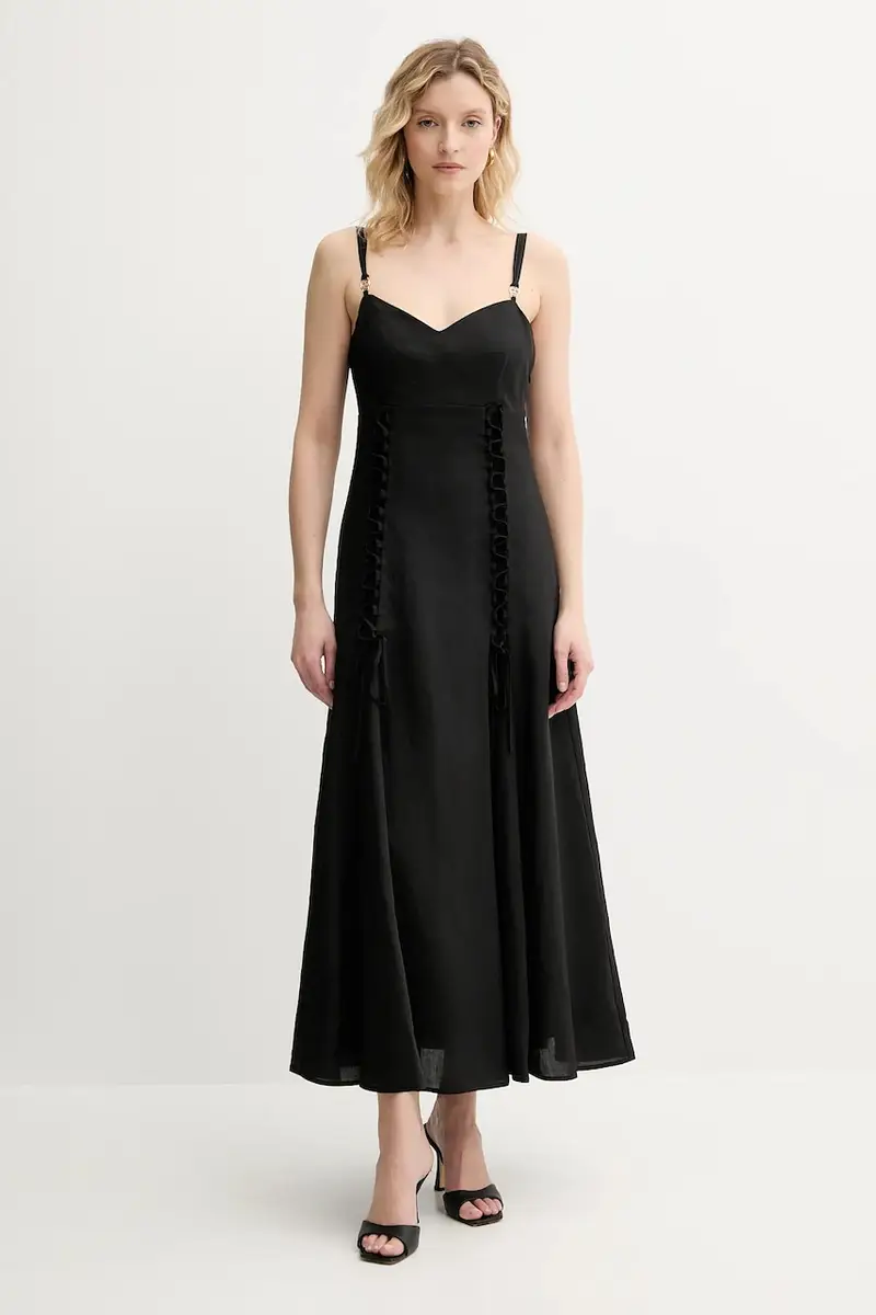 vestito con aggiunta di lino colore nero 251TT2070