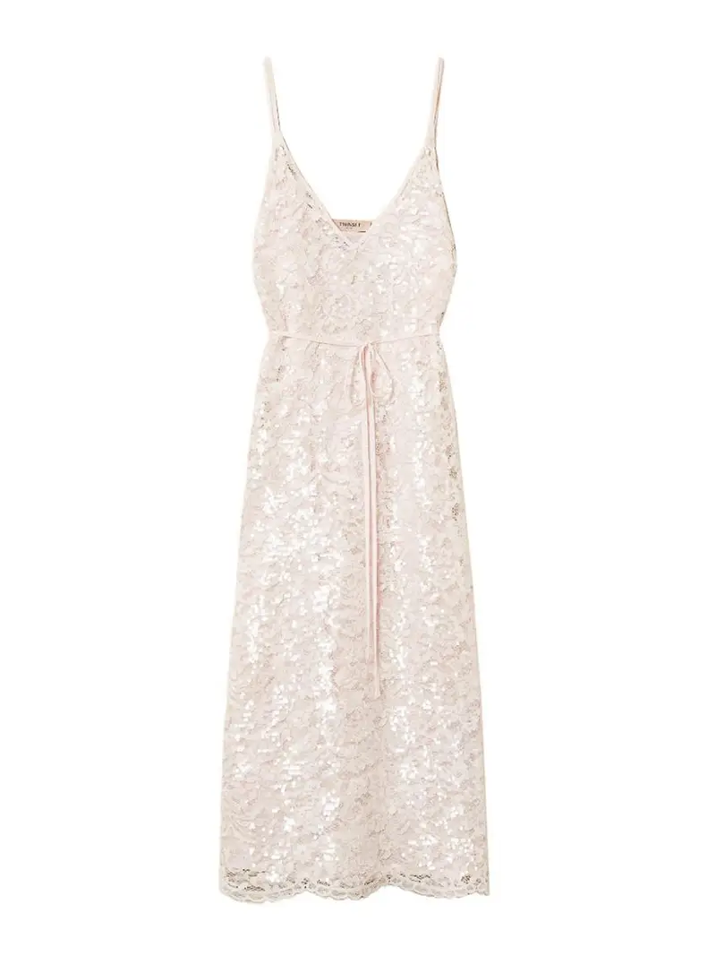 Vestito midi in pizzo Color Carne E Neutri