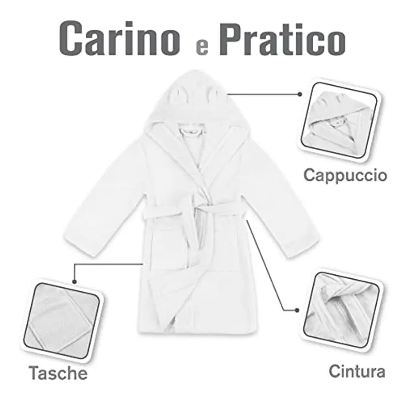 Twinzen - Accappatoio Bambini Cotone: Ragazzo e Ragazza - 100% Cotone OEKO-TEX® Senza Prodotti Chimici - 2 Tasche miniatura 3