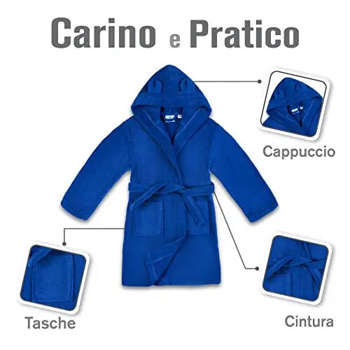 Twinzen - Accappatoio Bambini Cotone: Ragazzo e Ragazza - 100% Cotone OEKO-TEX® Senza Prodotti Chimici - 2 Tasche miniatura 3