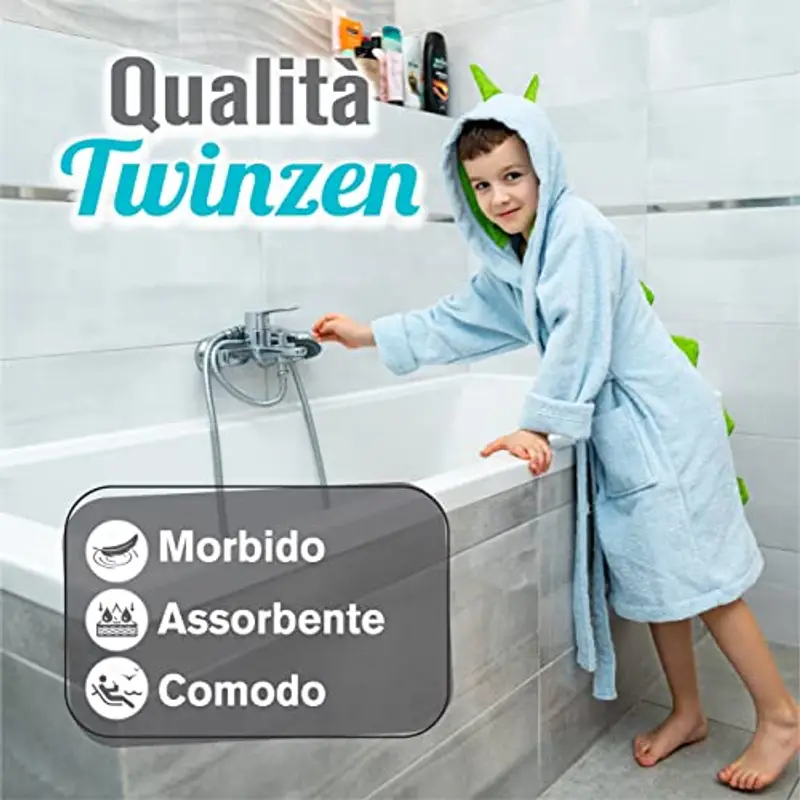 Twinzen - Accappatoio Bambini - Ragazza e Ragazzo - 100% Cotone Oeko-Tex® - 5 miniatura 2
