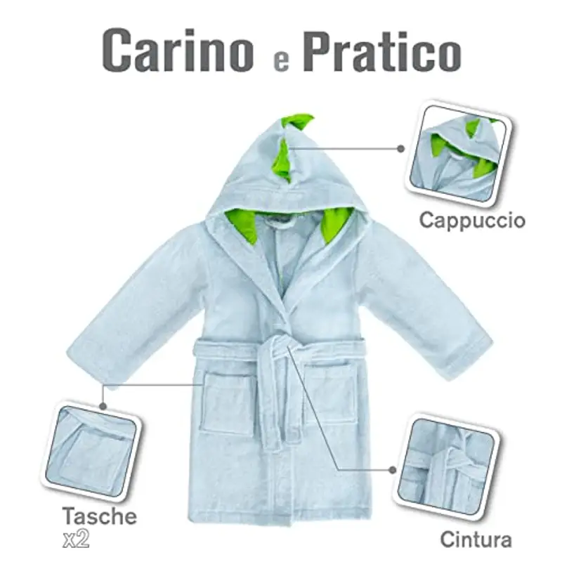 Twinzen - Accappatoio Bambini - Ragazza e Ragazzo - 100% Cotone Oeko-Tex® - 5 miniatura 3