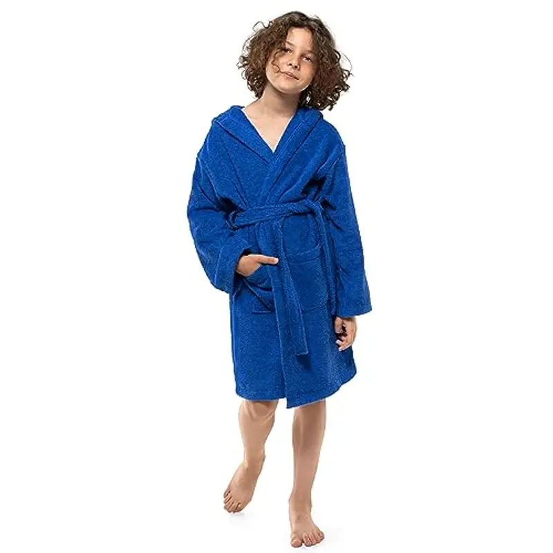 Twinzen Accappatoio Bambino Adolescenti con Cappuccio, 100% Cotone OekoTex, Accappatoio Ragazzo Ragazza 15-16 Anni Blu