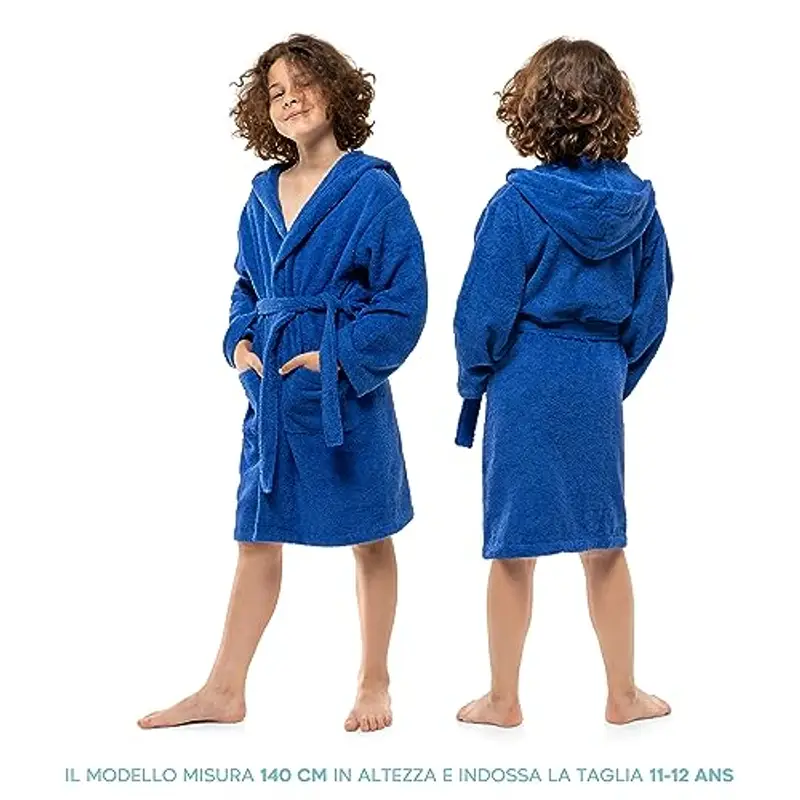 Twinzen Accappatoio Bambino Adolescenti con Cappuccio, 100% Cotone OekoTex, Accappatoio Ragazzo Ragazza 15-16 Anni Blu miniatura 3